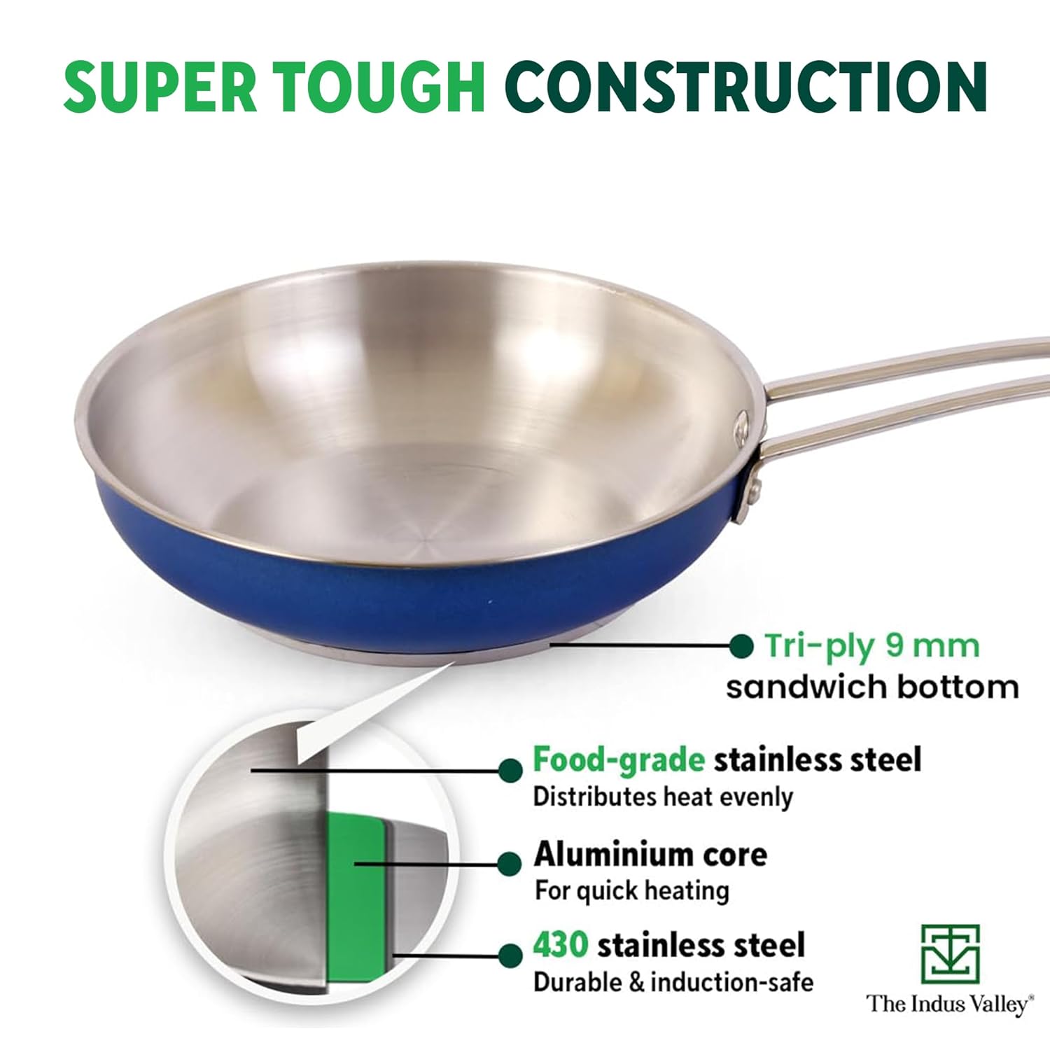 Coloured Stainless Steel Fry Pan - Blue, Small 22.7cm, 8.9 Inch, 1.5 Ltr, 0.7 Kg | Induction Friendly, 100% Toxin-Free, Naturally Nonstick, No Chemical Coating Coloured Stainless Steel Fry Pan - Blue, Small 22.7cm, 8.9 Inch, 1.5 Ltr, 0.7 Kg | Induction Friendly, 100% Toxin-Free, Naturally Nonstick, No Chemical Coating