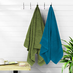 Cloth Fusion 100% Cotton Bath Towels 500 Gsm Large Size Set Of 2, Ultra Soft Bath Towel For Women & Men (Green & Turquoise)