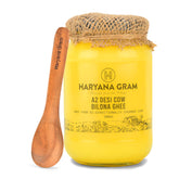 Organic A2 Desi Cow Bilona Ghee With Neem Wood Spoon By Haryana Gram | Rich In Vitamin A, D & Minerals Healthy Desi Ghee | (500ml) 16.9 Ounce | Jar Pack