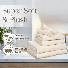 Ambra Linens 500 Gsm Highly Absorbent Towels Set 100% Cotton Soft & Plush All Seasons Use Large Everyday Use Durable Face, Bath & Hand Towels (6 Pieces Towel Set, Cream)