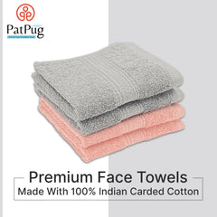 Patpug 100% Indian Ultra Soft Cotton Face Towel 500 Gsm | Napkin, Baby Face Towel, For Facewash, Gym, Travel, Hanky (Silver Grey & Baby Pink) | Pack Of 4