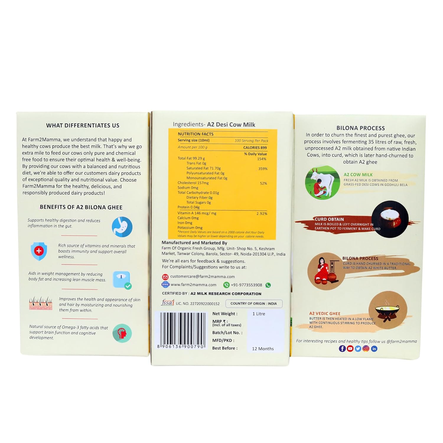 Organic Natural Vedic A2 Desi Cow Bilona Ghee By Farm2Mamma | Natural & Healthy Nutrients A2 Grass Fed Cultured Ghee For Boost Immunity | (1 Litr) 33.8 Ounce | Jar Pack Organic Natural Vedic A2 Desi Cow Bilona Ghee By Farm2Mamma | Natural & Healthy Nutrients A2 Grass Fed Cultured Ghee For Boost Immunity | (1 Litr) 33.8 Ounce | Jar Pack