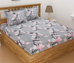 Double Bedsheets With 2 Pillow Covers - 90 X 90 Inches, Grey & Pink | Double Bed Breathable & Wrinkle Free | Breathability, Softness, & Durability