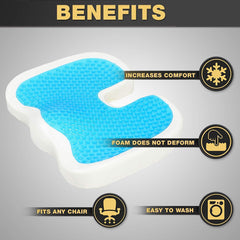 Orthopedic Seat Cushion Pillow, Memory Foam Gel Chair Cushions For Back, Tailbone, Black - 17.7 X 13.8 Inch | Butt & Coccyx Discomfort Relief - Support Pillow For Office, Car - Design 4