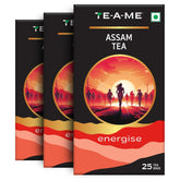 TE-A-ME Energise Assam Tea - Pack Of 3 X 25 Tea Bags | Rich & Robust Flavor, Full-Bodied & Strong Tea - Premium Black Tea | Medium Caffeine, Non-GMO, Gluten Free - Packaging Might Vary