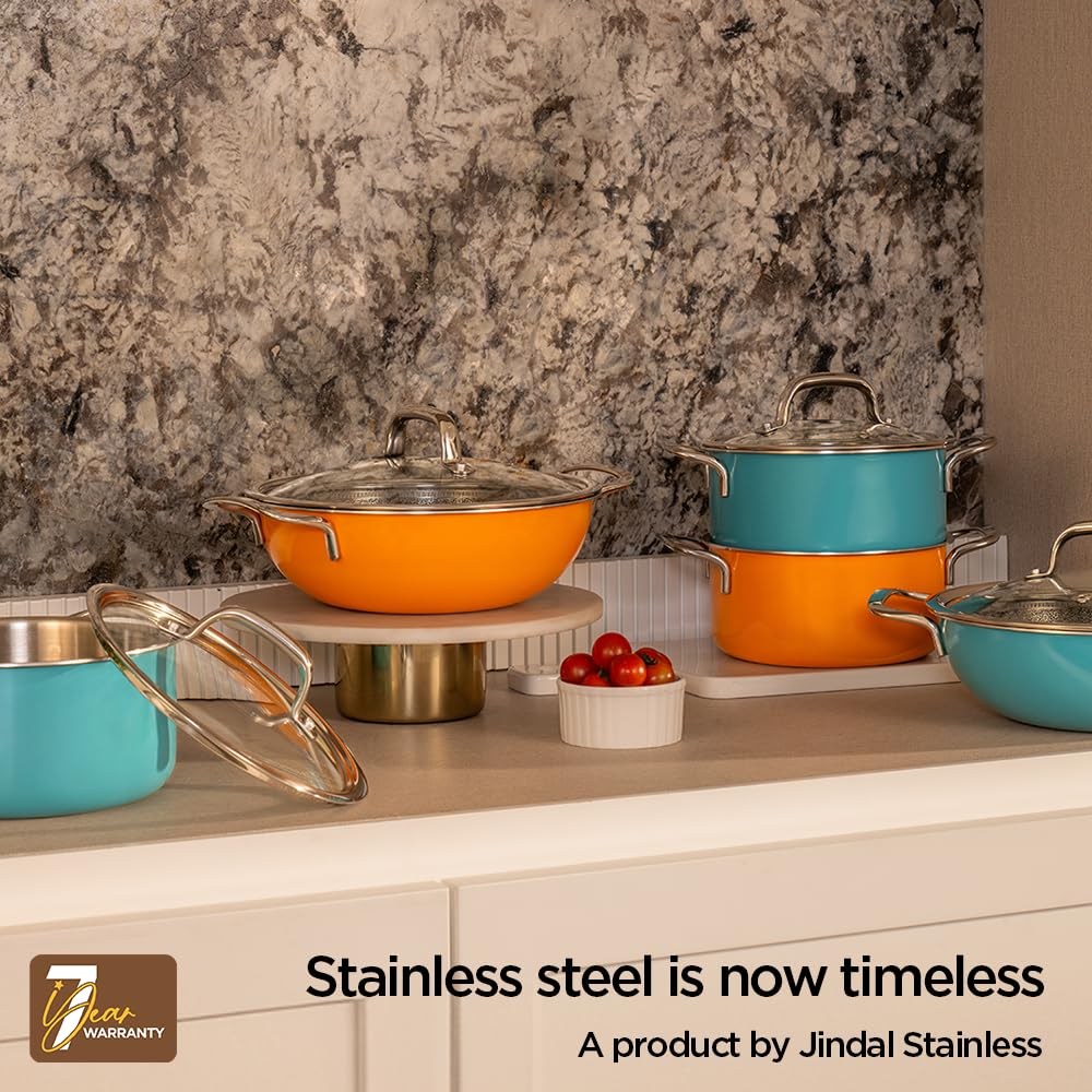Vida Stainless Steel Triply Frypan With Glass Lid - 24 Cm, 1.8 Liters | Etched Nonstick PTFE - Rivet Less Handle | Gas & Induction Base | 7 Yrs Warranty Vida Stainless Steel Triply Frypan With Glass Lid - 24 Cm, 1.8 Liters | Etched Nonstick PTFE - Rivet Less Handle | Gas & Induction Base | 7 Yrs Warranty