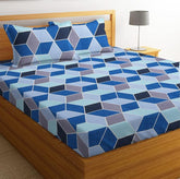 100% Cotton Bedsheet For Double Bed With 2 Pillow Covers Breathable - 90 X 100 Inches, Blue & Grey | Wrinkle Free & Soft Touch Summer Bedsheet Top Sheet