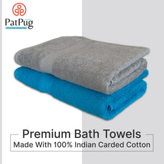 Patpug 100% Indian Ultra Soft Cotton 500 Gsm Highly Absorbent, Fade Resistant, Quick Drying Large Bath Towel (Turquoise Blue & Silver Grey)