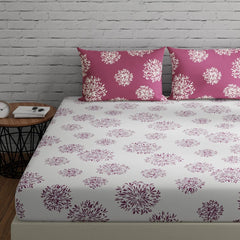 Flat Bedsheet For Double Bed With 2 Pillow Covers - 88 X 96 Inches, White & Mauve | Comfort Fabric Bedsheet Home, Hotel & Guest House