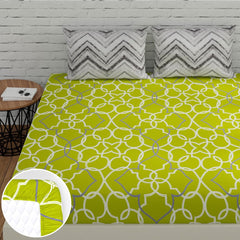 Bedsheets For King Size Bed Cotton With 2 Pillow Covers - 72 X 78 Inches, Green & Grey | All Around Elastic Fitted | Long Lasting & Soft To Touch