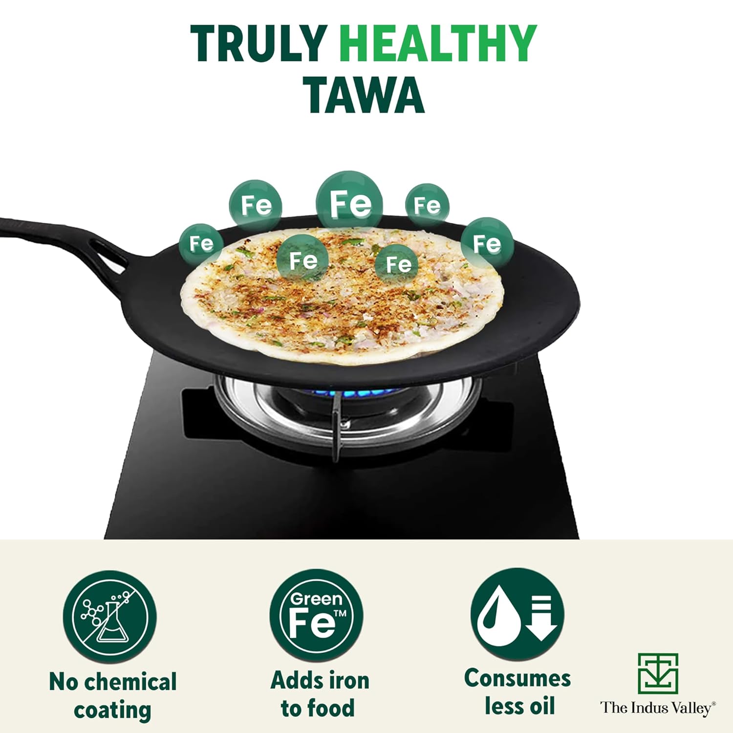 Pre-Seasoned Cast Iron Tawa For Dosa, Chapathi With Iron Tadka Pan | Nonstick, Pre-Seasoned Tava, 100% Pure & Toxin-Free - Pre-Seasoned Cast Iron Tawa + Free Flip, 25.4 Cm, 10 Inch Pre-Seasoned Cast Iron Tawa For Dosa, Chapathi With Iron Tadka Pan | Nonstick, Pre-Seasoned Tava, 100% Pure & Toxin-Free - Pre-Seasoned Cast Iron Tawa + Free Flip, 25.4 Cm, 10 Inch