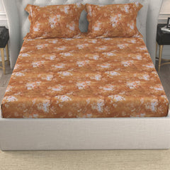 Cotton Bedsheet King Size Bed With 2 Pillow Covers - 100 X 108 Inches, Brown | 150 Thread Count Floral Bedsheet For Double Bed - Breathable & Lightweight
