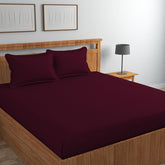 Pure Cotton Satin Stripes Plain King Size Bedsheet For Double Bed With Two Pillow Covers - 90x90 Inches, Wine | Ideal For Daily Use & Gifting Bedsheet