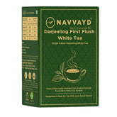 Navvayd Darjeeling First Flush White Tea - 100gm, 3.5 Ounce, 50 Cups | Single Estate Darjeeling White Tea - Long & Whole Leaves | Low Caffeine, Gluten Free, Vegan