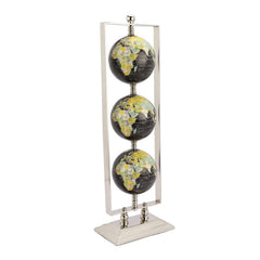 Handcrafted Vertical Triple Golden Globe Stand Decorative, Accessories For Table, Desk For Showpiece, Office Shelves, Bedroom & Gifting (Black Silver) Set Of 3 Globes In 1