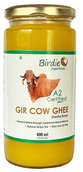 Premium A2 Certified Sahiwal Desi Cow Ghee By Birdie Superfoods | Rich In Nutrients Flavor Healthy Desi Ghee Perfect For Heart Health | (400ml) 13.5 Ounce | Glass Bottle
