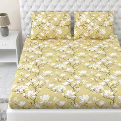 King Size Bed For Elastic Fitted Bedsheet With 2 Pillow Covers | 72 X 78 X 10 Inches, Light Yellow | Softness, Durability & Comfort | Perfect For Everyday Use