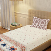 100% Cotton Bedsheet For Single Bed With 1 Pillow Cover, (Size 58 X 90 Inches) Cream & Brown | Soft And Comfortable For All Season | 200 Thread Count