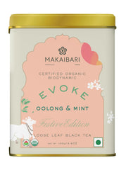 Makaibari Festive Edition Evoke - Oolong & Mint Loose Leaf Black Tea - 100gm Tin Caddy, 3.5 Ounce | USDA Certified Premium Tea - Low Caffeine Black Tea | Anti-Oxidants, Immunity Booster