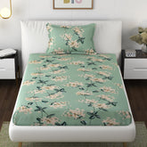 Premium Cotton Elastic Fitted 1 Single Bedsheets With 1 Large Pillow Covers | Size 36 X 78 Inches, Pista Green - Wrinkle Free & Soft Touch Summer Bedsheet