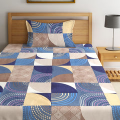 144 TC Microfiber Single Bedsheet With 1 Pillow Cover - 55 X 86 Inches, Blue & Brown | Soft To Touch & Comfortable | Natural Resistance To Shrinkage & Wrinkles