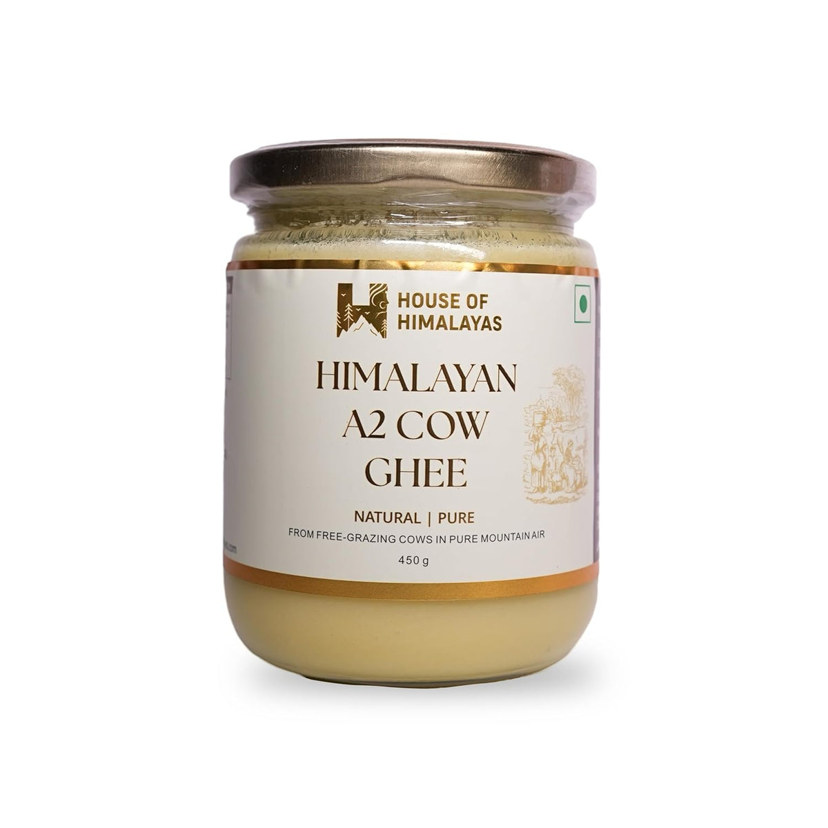 Pure Himalayan A2 Cow Desi Ghee By House Of Himalayas | Rich In Vitamins & Minerals Healthy Cow Desi Ghee Good For Bones Health | (450ml) 15.2 Ounce | Jar Pack