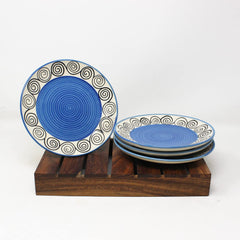 Hand Painted Blue Swirl Ceramic Quarter Plates Set Of 4 | Small Side Plates For Dinner & Snacks - 7 Inch, 4 Pieces, Microwave Safe