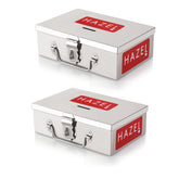 Stainless Steel Cash Box For Shop Counter Drawer, Locking Metal Box For Cash With 4 Compartments For Adults, Set Of 2, Small & Medium, Colour - Silver
