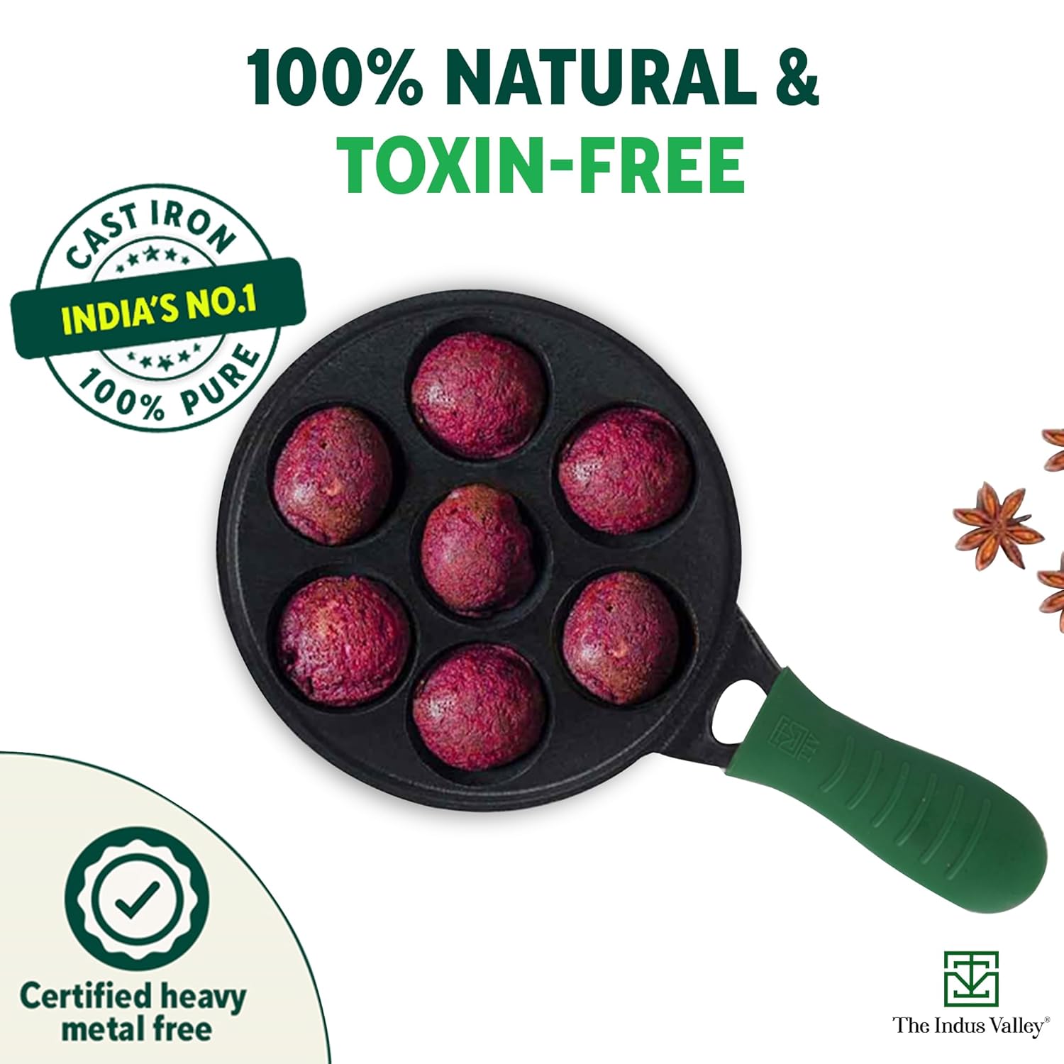 Super Smooth Black Cast Iron Paniyaram Pan With Silicon Grip - Very Small, 7 Pits, 21cm, 8.3 Inch, 1.9 Kg | Nonstick, Pre-Seasoned Appe Or Paddu Pan, 100% Pure & Toxin-Free, No Chemical Coating Super Smooth Black Cast Iron Paniyaram Pan With Silicon Grip - Very Small, 7 Pits, 21cm, 8.3 Inch, 1.9 Kg | Nonstick, Pre-Seasoned Appe Or Paddu Pan, 100% Pure & Toxin-Free, No Chemical Coating