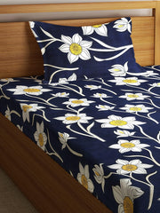 Single Bedsheet With 1 Pillow Cover - 55 X 86 Inches, Dark Blue | Normal Hand Wash Or Machine Wash | Breathable & Wrinkle Free