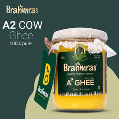Natural Premium A2 Cow Ghee By Brahmras | Rich In Vitamins Using Traditional Bilona Method Cow Ghee Good For Daily Health | (500ml) 16.9 Ounce | Jar Pack