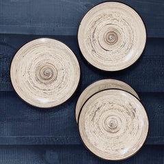 Hand Painted Iris Beige Ceramic Quarter Plates Set Of 4 | Small Side Plates For Dinner & Snacks - 7 Inch, 4 Pieces, Microwave Safe