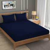 Pure Cotton Satin Stripes Plain King Size Bedsheet For Double Bed With Two Pillow Covers - 90x90 Inches, Blue | Ideal For Daily Use & Gifting Bedsheet