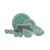 Ceramic Dinner Set Of 21 Pcs, Light Mint | Crockery Set - Dining Sets Crockery Items | 6 Dinner Plates+ 6 Quarter Plates+ 6 Veg Bowls, 200ml Each+ 2 Medium Bowls, 900ml Each+ 1 Large Bowl, 1400ml