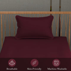 Solid Plain Single Size Bedsheet Set With 1 Pillow Covers | Size - 60 X 90 Inches, Wine | Ideal For All Seasons Due To Its Breathable Nature