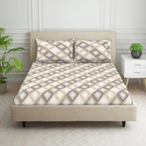 King Size Double Bedsheet 2 Matching Pillow Cover - 108 X 108 Inches, Beige & Brown | Durable & Long Lasting Wrinkle Resistant Fabric - All Season Comfort