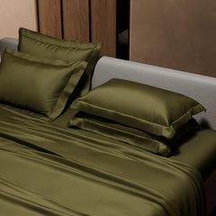 1 Flat Bedsheet King Size With 4 Pillow Cover - 108 X 108 Inches, Olive | Wedding, Bedroom, Date Night Collection | 300 Thread Count