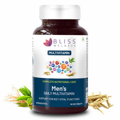 Bliss Welness Men's Daily Multivitamin With Vitamins , L Arginine, Amino Acid Blends, Ashwagandha & Ginseng Extract For Immunity, Joint, Stamina & Recovery | 60 Tablets , 100gm 0.2lbs