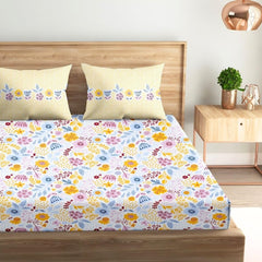 Super King Pure Cotton Bedsheet With 2 Pillow Covers | 108 × 108 Inches, Multicolor | Soft Breathable Floral Design Bedding | Comfortable Sleep All Year