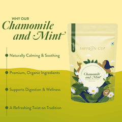 Saffron Cup Chamomile & Mint Tea - 80gm, 2.8 Ounce | 100% Natural, Rich In Antioxidants - Stress & Digestive Support | Caffeine Free, Airtight Zip Lock Pouch