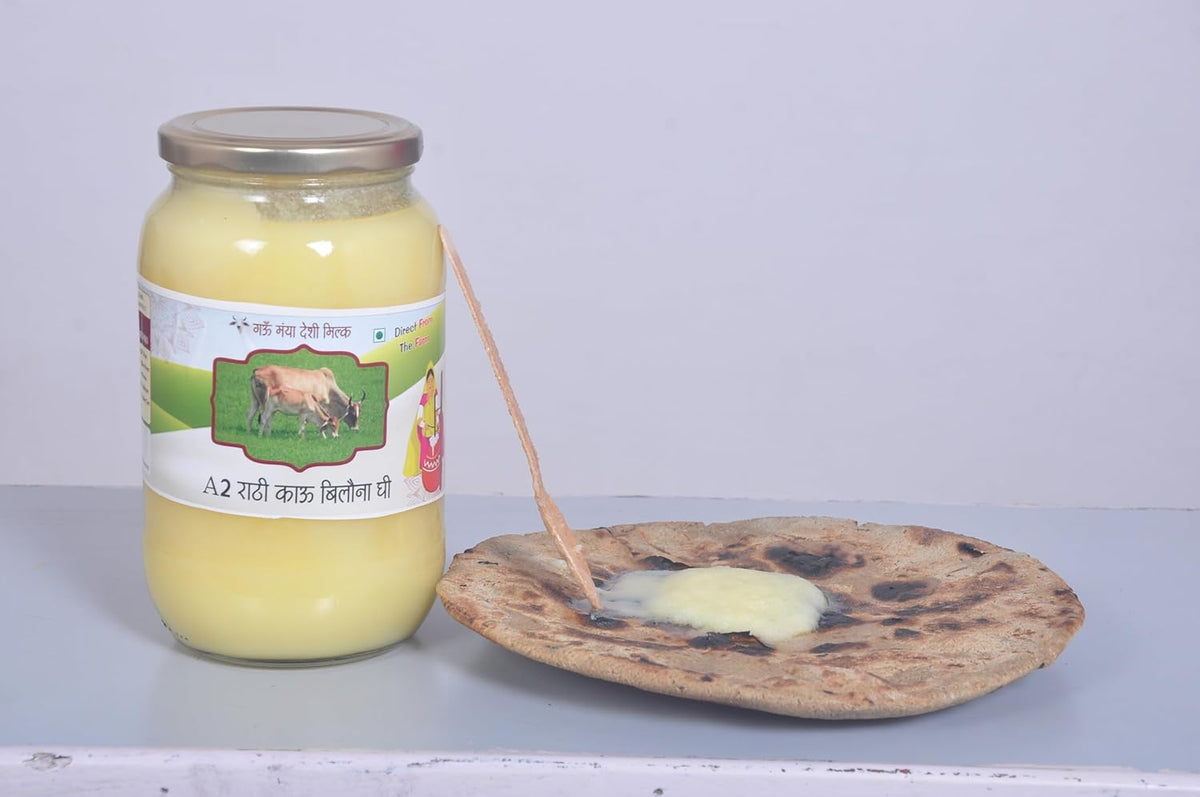 Natural A2 Rathi Cow Bilona Ghee By Gaumayadesimilk | Good Source Of Vitamins A & Minerals Healthy A2 Desi Cow Ghee | (1 Litre) 33.8 Ounce | Jar Pack