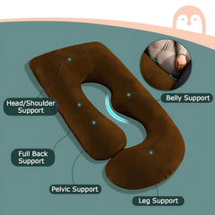 Pregnancy Pillow, Maternity Body Pillow For Sleeping, G Shaped Pillow, Brown - 55 Inch | Full Body Pillow, Pregnancy Pillow For Pregnant Women, Lightweight, Adjustable, Removable Cover