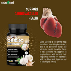 Adorreal Garlic Extract Capsules, Cardiovascular Support, Boosts Digestion, Maintains Cholesterol, Promoting Healthy Blood Flow & Circulation | 60 Capsules 100gm 0.2lbs