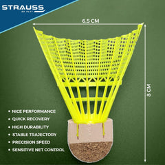 Strauss Smash Hit-22 Nylon Shuttlecock Stable Flight , Fast Recovery , Medium Speed | Yellow , Pack Of 6