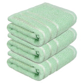 Heart Home Face Towel 600 Gsm | Facewash For Travel Workout Hand Towel | Lining Design Pack Of 3 (Green)