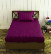 1 Bedsheet Single Satin Stripe Elastic Fitted With 1 Pillow Cover (36 X 78 Inches) Deep Wine | Lightweight, Soft & Breathable - Perfect For Gifting On Weddings Bedsheet