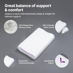Ultimate Cervical Neck Pillow For Pain Relief Sleep, White Pillow | Improves Posture & Spinal Alignment | Neck Cushion With Ultra Responsive Memory Foam & Skin Friendly Cover - Pack Of 2