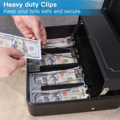 Cash Box With Key Lock & 2 Level Money Tray, Metal Money Box Large Size: 30 * 24 * 9cm (Gc-302) Colour - Black, Material - Metal