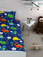 Cartoon Printed Single Bedsheet For Kids With One Pillow Cover - 60 X 90 Inches, Blue | 300 Thread Count - Wrinkle Free Soft Perfect For Everyday Use