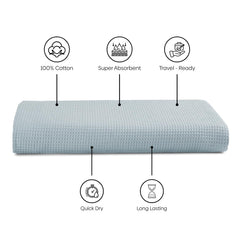 Haus & Kinder Maple Waffle Bath Towel 220 Gsm | Honeycomb Large Size Bathing Towels 100% Cotton Towel For Men & Women (Solid Bule)